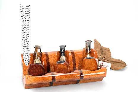 RO-EL Pipe Holder Solid Briarwood for three Pipes